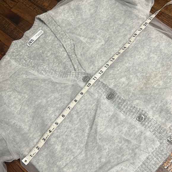Zara cardigan Sweater knit contrast tulle grey with sheer tulle size Medium NWOT - Picture 5 of 7